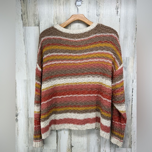 Easel Oversized Earth Tone Striped Crew Neck Sweater Womens Large - Picture 4 of 6